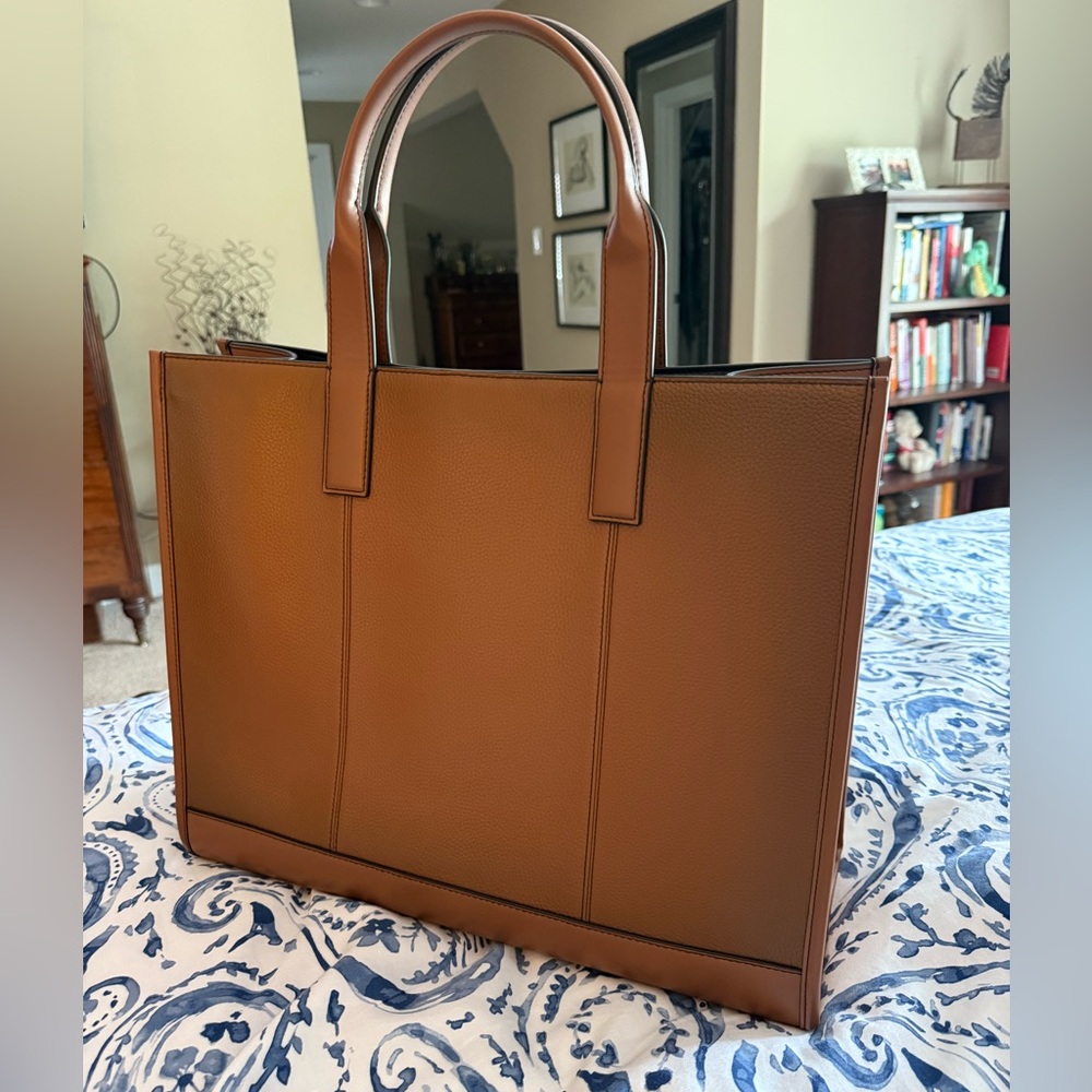 Michael Kors Cognac Leather Tote with Embossed Logo - Picture 4 of 6